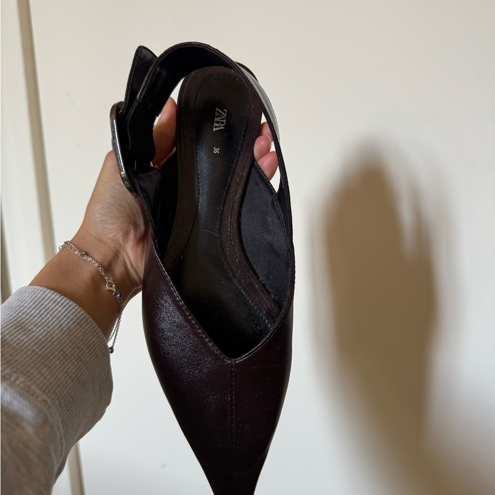 Zara Dark Brown Leather Flats with Buckle